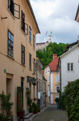 old houses in the old town of  Ljubljana