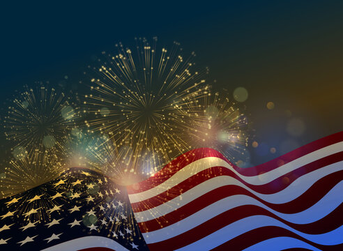 United States Flag Fireworks Background For USA Independence Day.