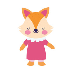 baby shower, cute female fox with dress cartoon, announce newborn welcome isolated design icon