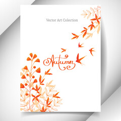 Fall. Minimalistic greeting card, holiday banner with decorative orange grass.
