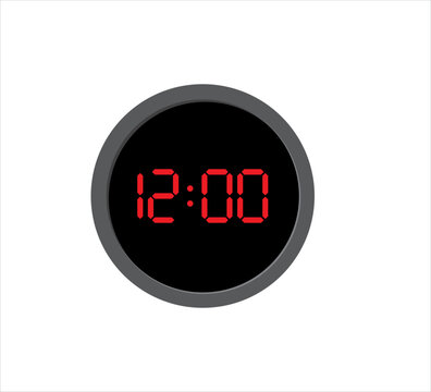 round digital clock showing time at twelve o'clock vector icon design
