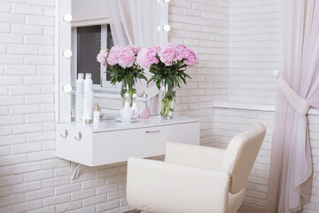 Working places for masters in hairdressing beauty salon. Modern design and interior. 