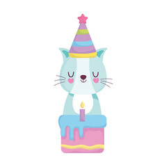 baby shower, cute cat with hat cake, announce newborn welcome card