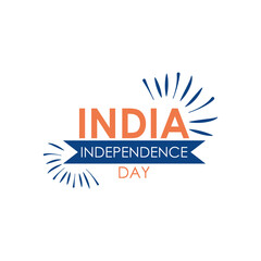 Lettering design of india independence day with decorative ribbon and bursts, flat style