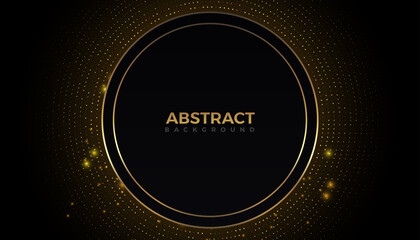 Abstract black background with golden glitter halftone abstract luxury background. Vector design template for banner, advertising, poster, cover.