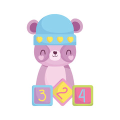 baby shower, cute bear with hat and blocks toys, announce newborn welcome card