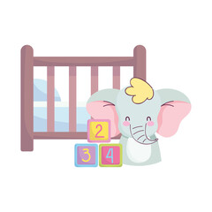 baby shower, cute elephant crib blocks decoration, announce newborn welcome card