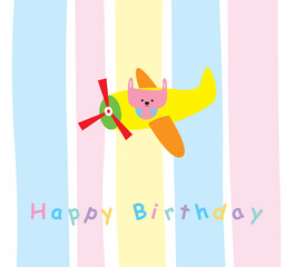 bunny rabbit with aeroplant happy birthday greeting card
