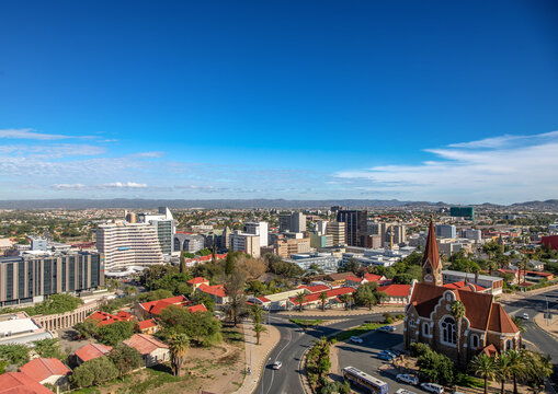 Fototapeta Skyline of Namibia's capital Windhoek with a cloudy sky
