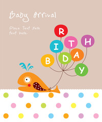 cute whale baby arrival greeting card vector