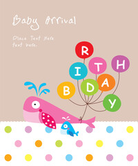 cute whale baby arrival greeting card vector