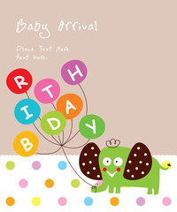 cute elephant with balloon happy birthday greeting card vector