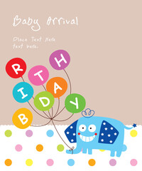 cute elephant with balloon happy birthday greeting card vector