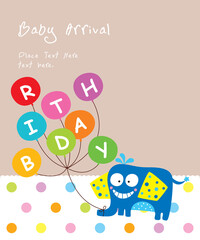 cute elephant with balloon happy birthday greeting card vector