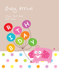 cute elephant with balloon happy birthday greeting card vector