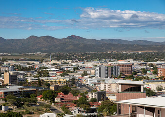 Fototapeta na wymiar Skyline of Namibia's capital Windhoek with a cloudy sky