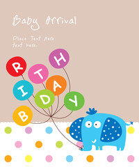cute elephant with balloon happy birthday greeting card vector