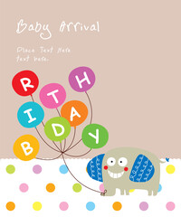 cute elephant with balloon happy birthday greeting card vector