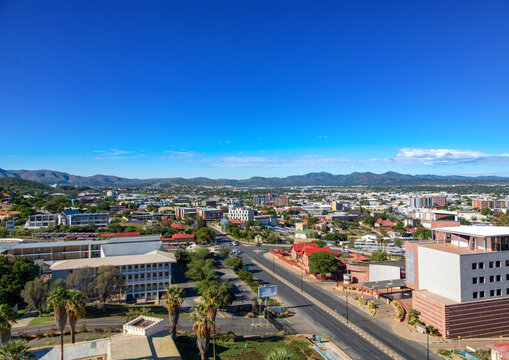 Fototapeta Skyline of Namibia's capital Windhoek with a cloudy sky