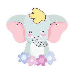 Obraz na płótnie Canvas baby shower, cute elephant with flowers decoration, announce newborn welcome card