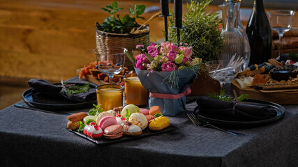 Romantic dinner concept with sweets and candles