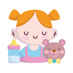 baby shower, little girl bear bottle feed decoration, announce newborn welcome card