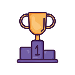 podium with trophy cup on first place, line color style