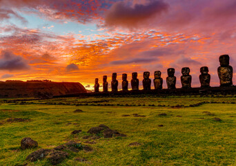 Moai on Easter Island at Ahu Tongariki at Sunrise.