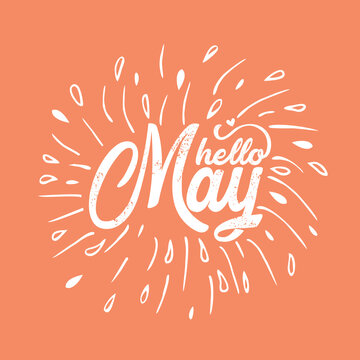 Hello May, Firework,Vector for greeting, new month. Hand drawn  calligraphy and text Hello May