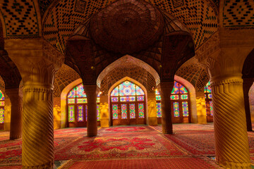 Windows of the Pink Mosque properly called Nasirolmolk Mosque in Shiraz, Iran