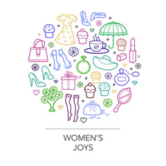 Woman things set in circle shape