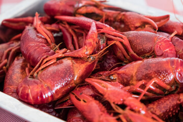 A plate of steamed fresh prawns.