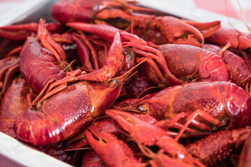 A plate of steamed fresh prawns.