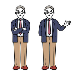 腕を組む・手を挙げる男性のイラスト