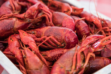 A plate of steamed fresh prawns.