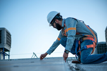 Trabajador revisando paneles solares