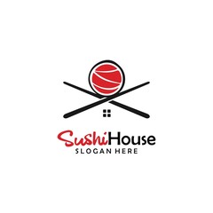 Initials S and the house for the sushi restaurant logo.Japanese Sushi Seafood logo design inspiration