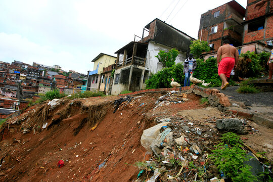 salvador, bahia / brazil - january 6, 2016: hillside landslide area in the community of Marotinho neighborhood in the city of Salvador. 
