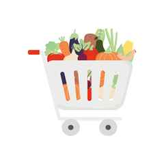 supermarket cart with vegetables, detailed style