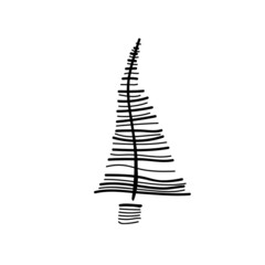 Hand drawn  Christmas trees. Abstract doodle drawing woods. Black and white vector minimalistic linear.Vector art illustration.