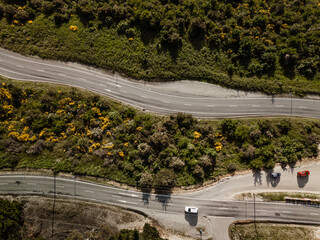 Aerial photos around Crown Range winding road taken in the afternoon during a road trip from Wanaka...