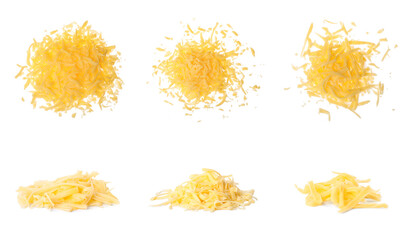 Obraz premium Set with grated cheese on white background