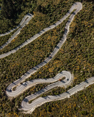 Aerial photos around Crown Range winding road taken in the afternoon during a road trip from Wanaka...