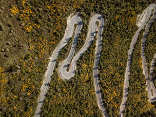 Aerial photos around Crown Range winding road taken in the afternoon during a road trip from Wanaka...
