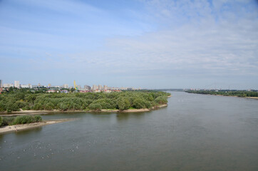 Fototapeta premium View of Irtysh River divides the city into two parts Omsk