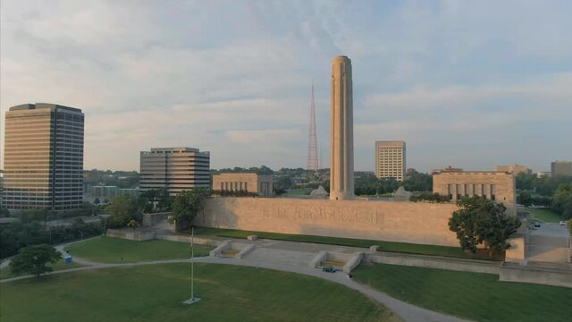 Aerial: National WWI Museum & memorial park. Missouri, USA