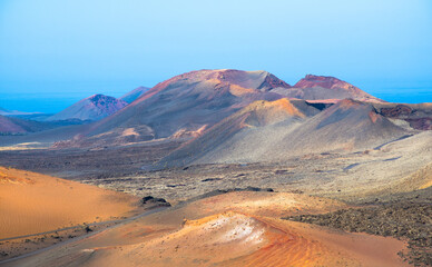 Fototapeta premium View of the Fire Mountains (Montañas del Fuego) in Timanfaya National Park - Lanzarote, Canary Islands, Spain