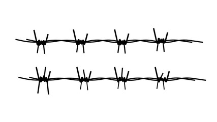 Barbed wire illustration, horizontal seamless pattern