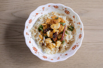 Pork Crackling Chili Paste topping on rice