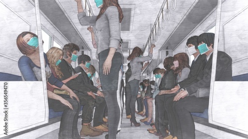 電車 車内コロナウイルス 人あり 満員電車 イラスト42 Wall Mural 啓文 佐々木 電車 車内コロナウイルス 人あり 満員電車 イラスト42 Wall Mural 啓文 佐々木